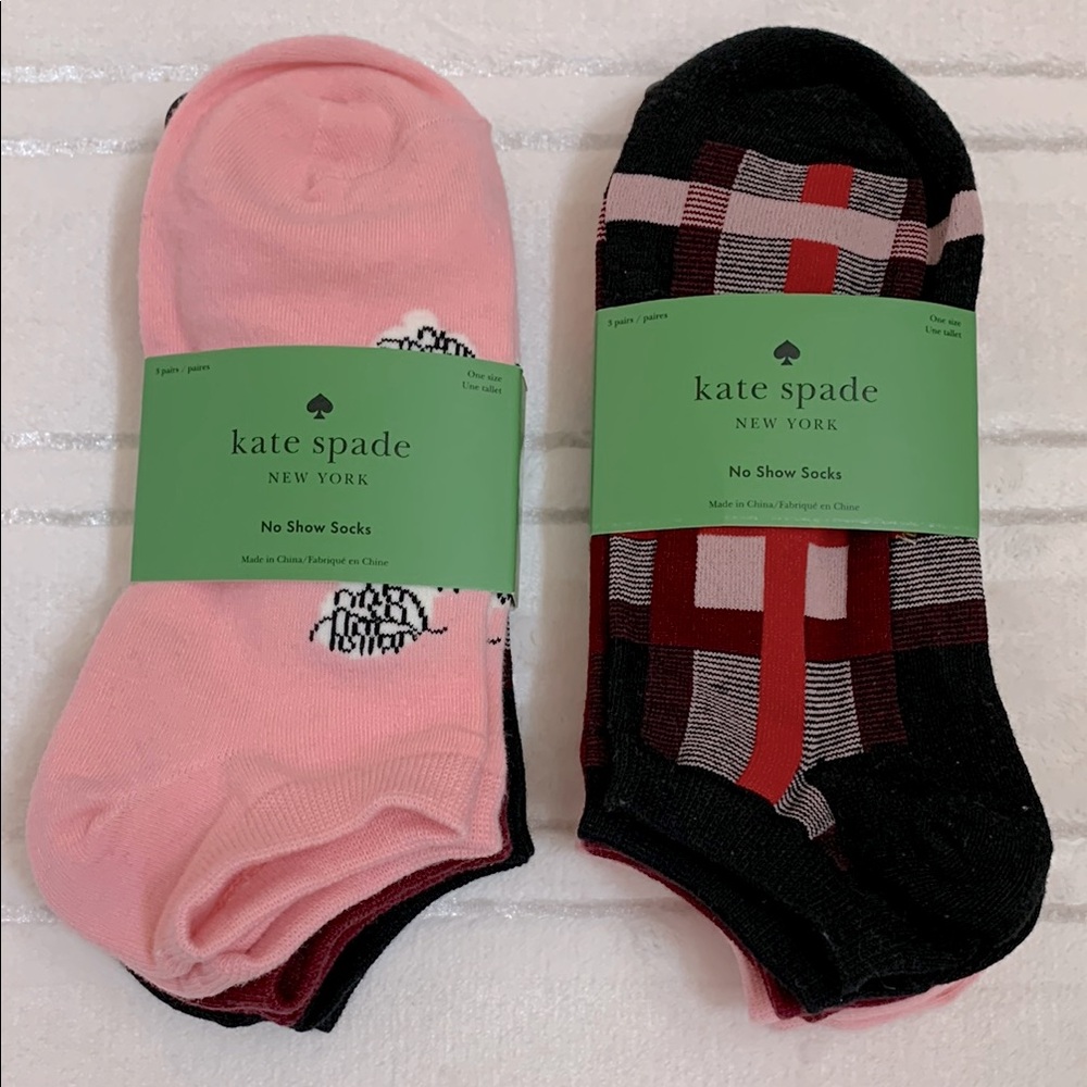 Kate Spade No Show Socks Pink Burgundy and Black 3 Pairs One Size
